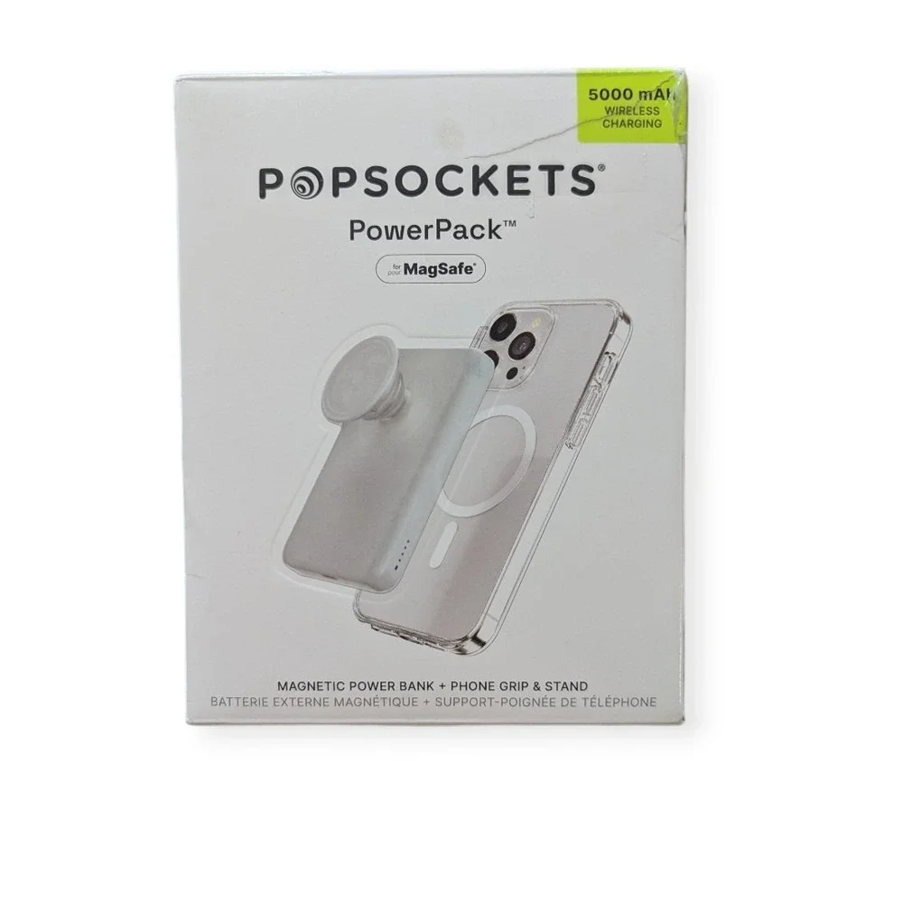 R8-O PopSockets PowerPack 5000mAh MagSafe Power Bank & Grip -‎ White (Tested)